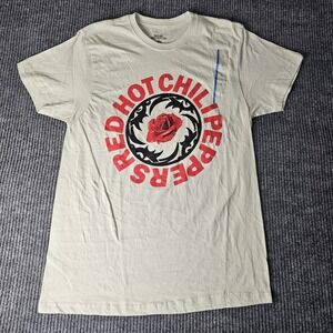 Red Hot Chili Peppers Shirt Mens Large NWT Beige Rose Logo Graphic Band Tee Rock